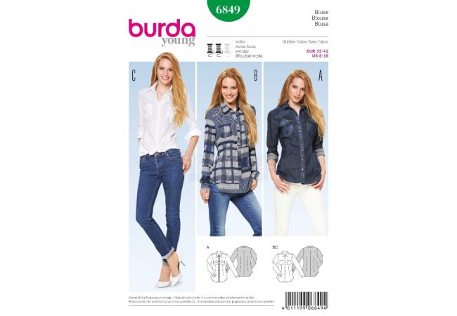 Strih Burda 6849 - Košeľa, džínsová košeľa