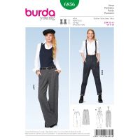 Strih Burda 6856 - Široké nohavice Marlene, nohavice s vysokým pásom, nohavice s traky