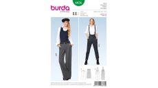 Strih Burda 6856 - Široké nohavice Marlene, nohavice s vysokým pásom, nohavice s traky
