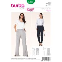 Strih Burda 6859 - Nohavice s gumou v páse pre plnoštíhle