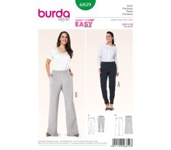 Strih Burda 6859 - Nohavice s gumou v páse pre plnoštíhle