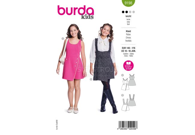 Strih Burda 9198 - Dievčenské krátke šaty