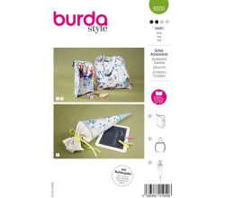 Strih Burda 9200 - Detský školský program: peračník, vrece na telocvik a školský kužeľ
