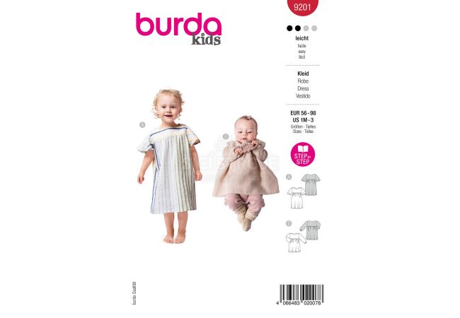 Strih Burda 9201 - Detské šaty s elastickým pásom