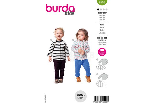 Strih Burda 9203 - Detská bunda s volánikmi