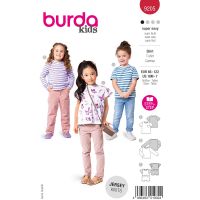 Strih Burda 9205 - Dievčenské košele s vreckami a volánikmi