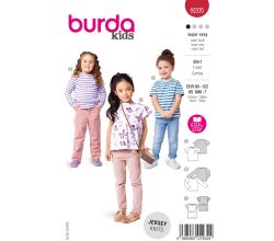 Strih Burda 9205 - Dievčenské košele s vreckami a volánikmi