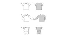 Strih Burda 9205 - Dievčenské košele s vreckami a volánikmi