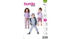 Strih Burda 9211 - Detské tepláky s elastickým pásom a kraťasy s lemovaním