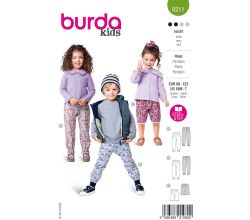 Strih Burda 9211 - Detské tepláky s elastickým pásom a kraťasy s lemovaním