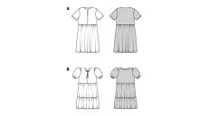 Strih Burda 9212 - Dievčenské šaty s volánikovou sukňou, golierom Peter Pan a volánikmi