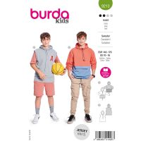 Strih Burda 9213 - Detská mikina s farebnými blokmi, chlopňami na vreckách a kapucňou