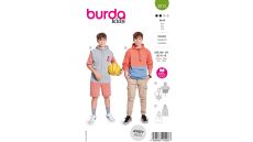 Strih Burda 9213 - Detská mikina s farebnými blokmi, chlopňami na vreckách a kapucňou