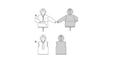 Strih Burda 9213 - Detská mikina s farebnými blokmi, chlopňami na vreckách a kapucňou