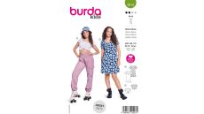 Strih Burda 9214 - Dievčenské šaty so srdiečkovým výstrihom a objemnými nafúkanými rukávmi