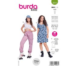 Strih Burda 9214 - Dievčenské šaty so srdiečkovým výstrihom a objemnými nafúkanými rukávmi