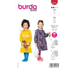 Strih Burda 9217 - Dievčenské šaty s XXL lemom, volánikmi a dlhými rukávmi