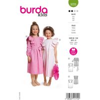 Strih Burda 9220 - Dievčenské slávnostné šaty s volánikmi