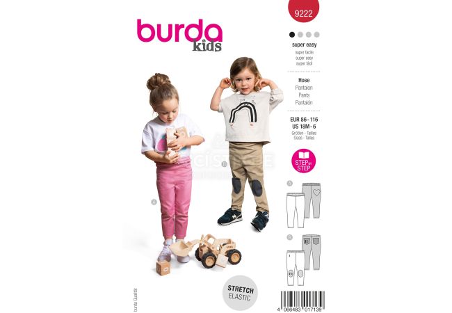 Strih Burda 9222 - Detské elastické nohavice