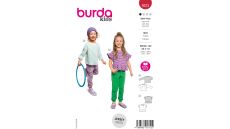 Strih Burda 9223 - Detské tričko s krátkym rukávom s volánikmi a pruhovaná mikina