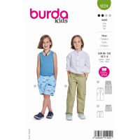 Strih Burda 9224 - Nohavice s gumou v páse pre chlapcov, vreckáče, šortky, plavky