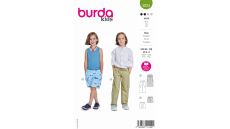 Strih Burda 9224 - Nohavice s gumou v páse pre chlapcov, vreckáče, šortky, plavky