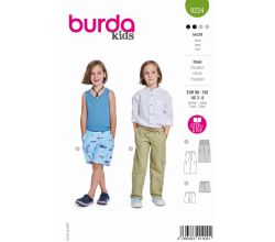 Strih Burda 9224 - Nohavice s gumou v páse pre chlapcov, vreckáče, šortky, plavky
