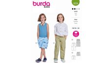 Strih Burda 9224 - Nohavice s gumou v páse pre chlapcov, vreckáče, šortky, plavky
