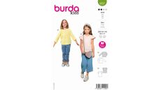 Strih Burda 9227 - Tričko s okrúhlym výstrihom pre dievčatá a chlapcov, tričko s dlhým rukávom, mušelínové tričko