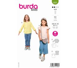 Strih Burda 9227 - Tričko s okrúhlym výstrihom pre dievčatá a chlapcov, tričko s dlhým rukávom, mušelínové tričko