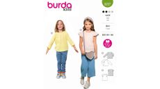 Strih Burda 9227 - Tričko s okrúhlym výstrihom pre dievčatá a chlapcov, tričko s dlhým rukávom, mušelínové tričko