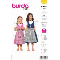 Strih Burda 9230 - Krojové šaty pre dievčatá, folklórne blúzka, zásterka