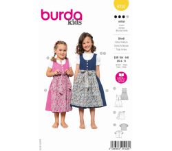 Strih Burda 9230 - Krojové šaty pre dievčatá, folklórne blúzka, zásterka