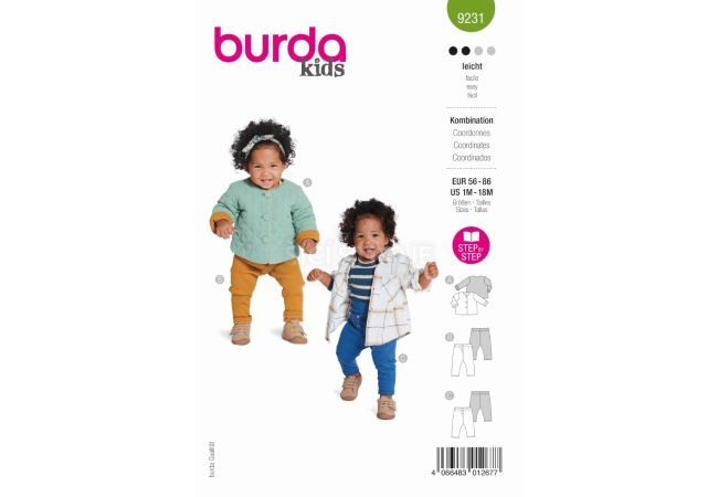 Strih Burda 9231 - Bunda a tepláčky pre bábätká
