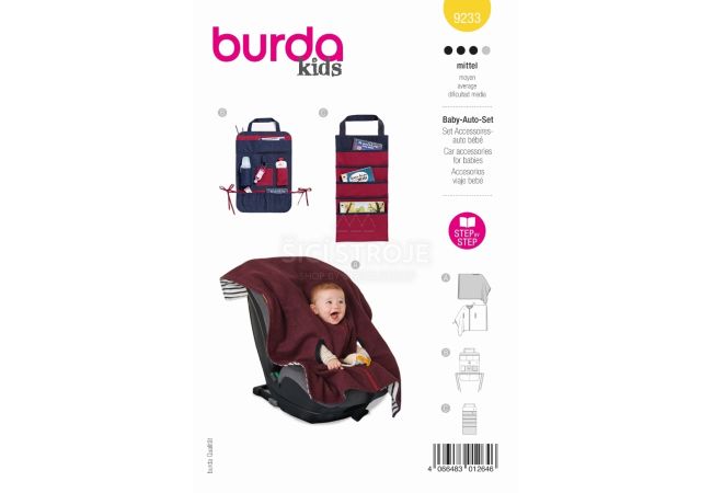 Strih Burda 9233 - Detská súprava do auta, deka, vreckár