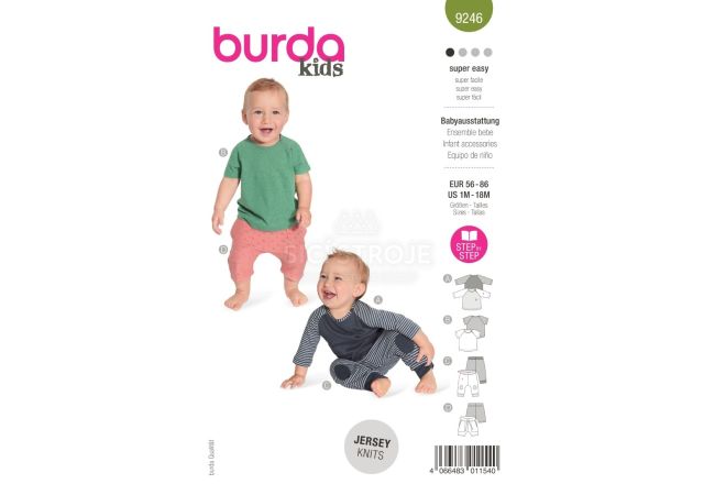 Strih Burda 9246 - Tričko a tepláčky pre bábätká