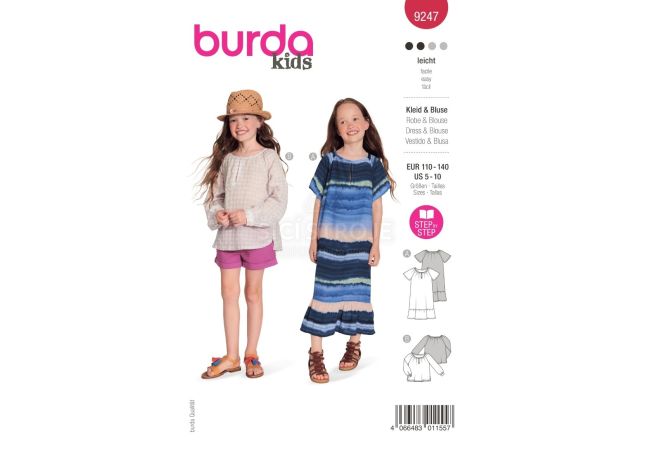 Strih Burda 9247 - Voľné šaty, blúzka pre dievčatá