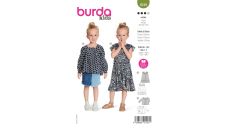 Strih Burda 9249 - Naberané šaty a blúzka pre dievčatá