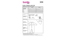 Strih Burda 9258 - Overal so zapínaním na patentky na nohaviciach