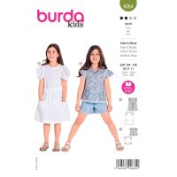 Strih Burda 9264 - Dievčenské áčkové šaty, blúzka