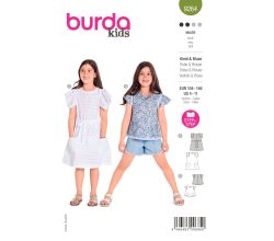 Strih Burda 9264 - Dievčenské áčkové šaty, blúzka