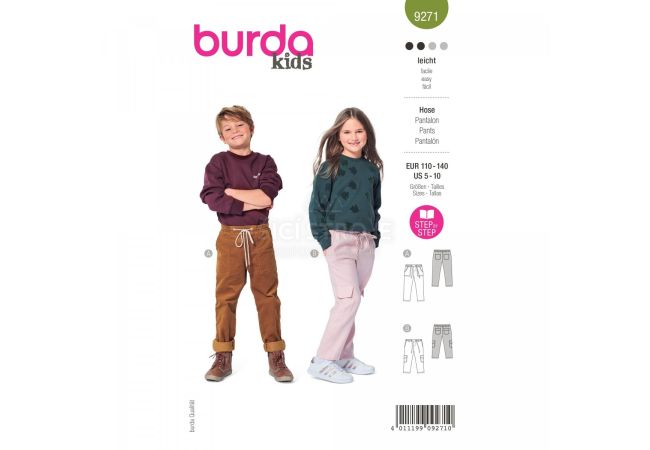 Strih Burda 9271 - Dievčenské a chlapčenské nohavice v dvojakom prevedení