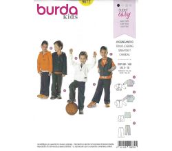 Strih Burda 9672 - Mikina, mikina s kapucňou, vestička, tepláky