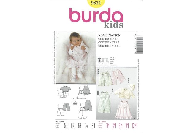 Strih Burda 9831 - Mikinka, nohavice, bodýčko a šatôčky