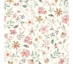 Rib Jersey Digital Print - Flowers, Off White