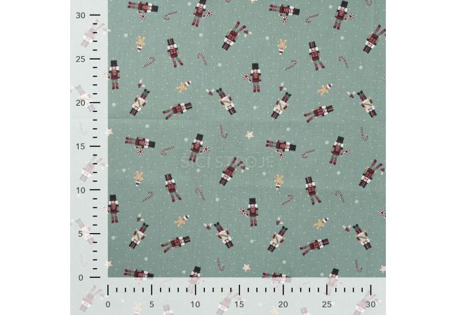 Cotton Poplin Print - Nutcrackers, Dark Dusty Mint