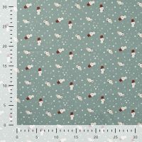 Cotton Poplin Print - Snowman, Dark Dusty Mint