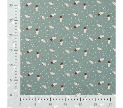 Cotton Poplin Print - Snowman, Dark Dusty Mint