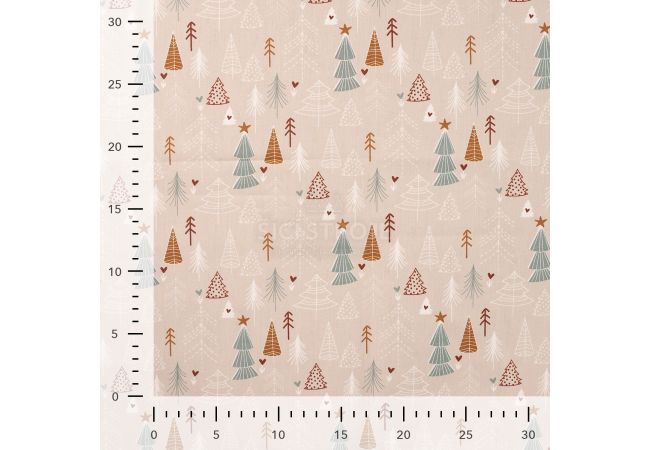 Cotton Poplin Print - Christmas Trees, Sand