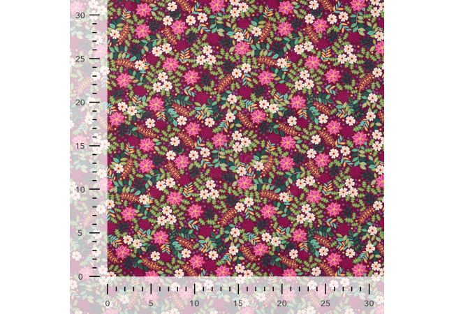 Cotton Poplin Print - Christmas Flowers, Cyclam